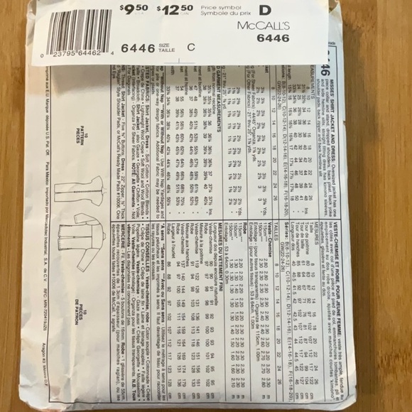 McCall’s 6446 Easy Sewing Pattern Misses’ Shirt Jacket and Dress Size C … - Picture 3 of 7